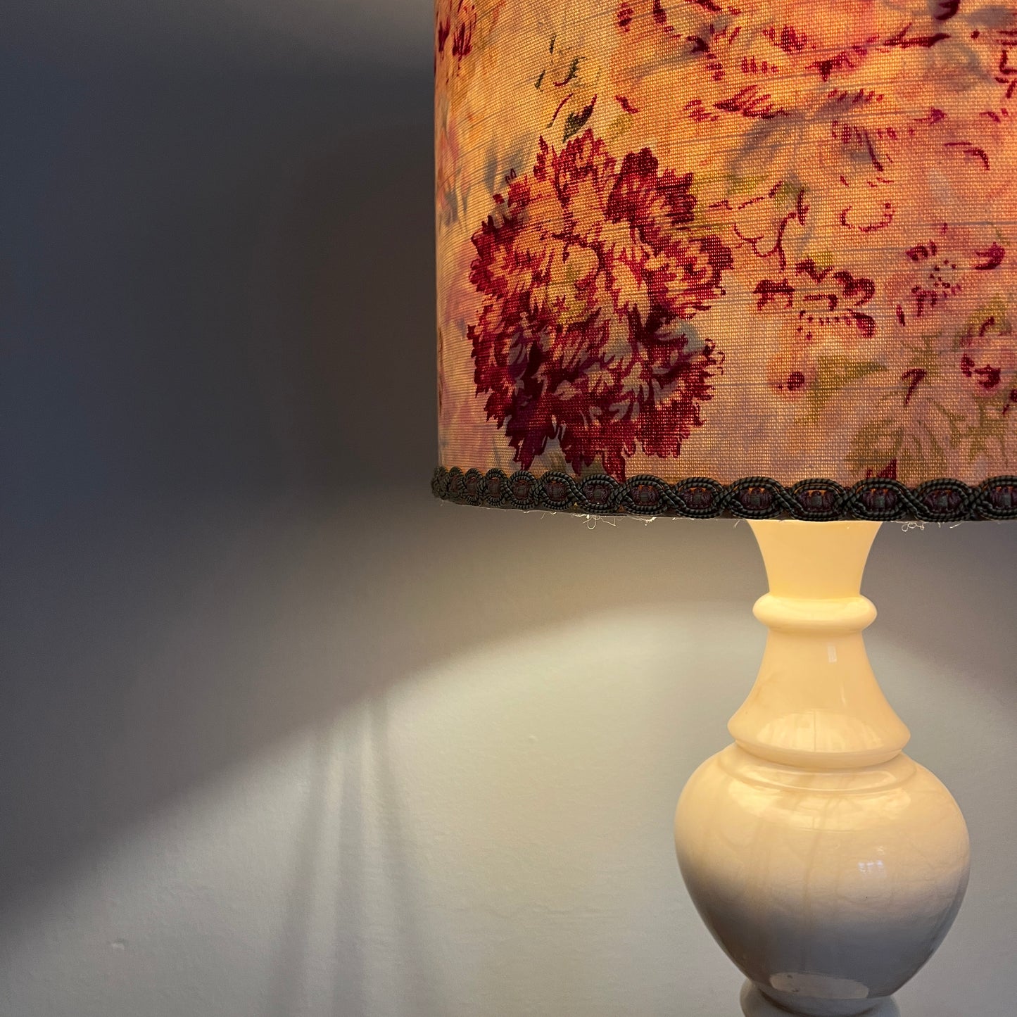 Antique linen lampshade with vintage French paper interior -suzie-catlin-designs