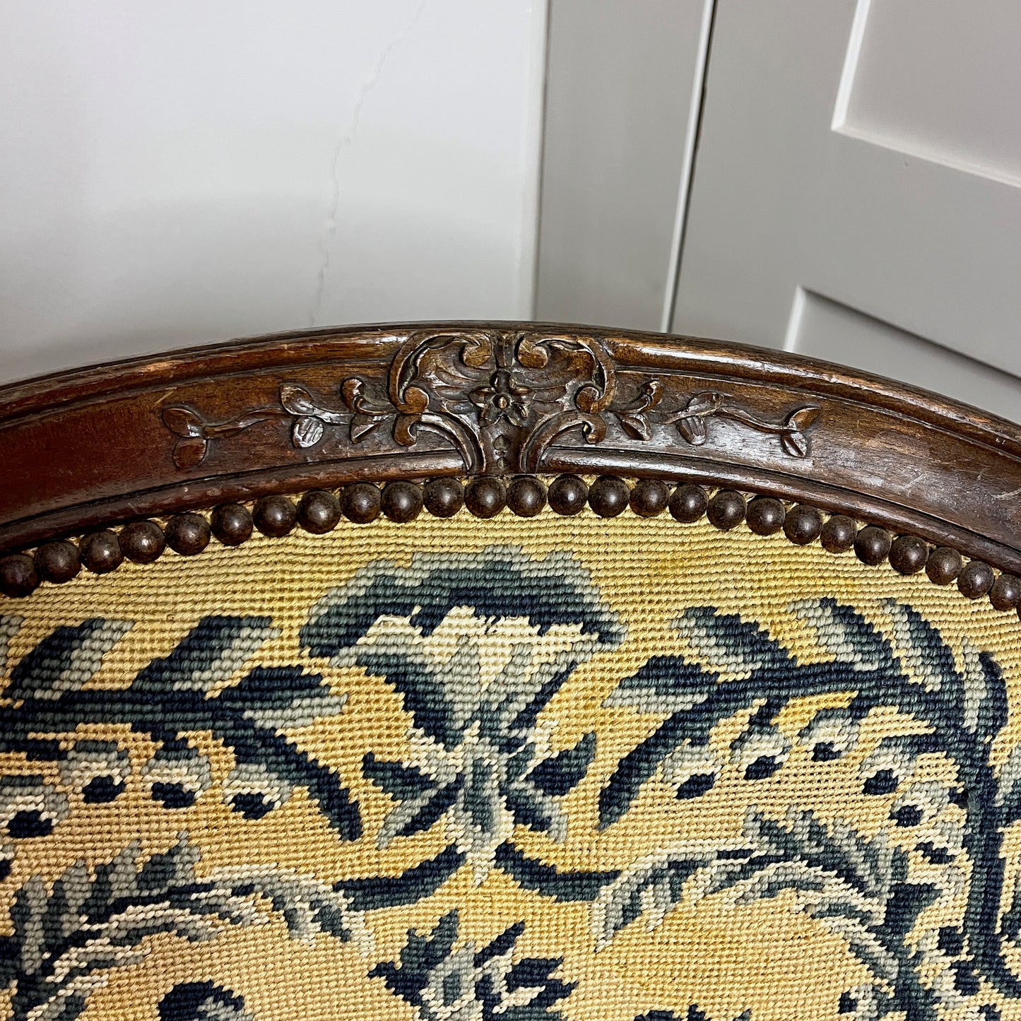 Antique French Chair in Yellow Tapestry