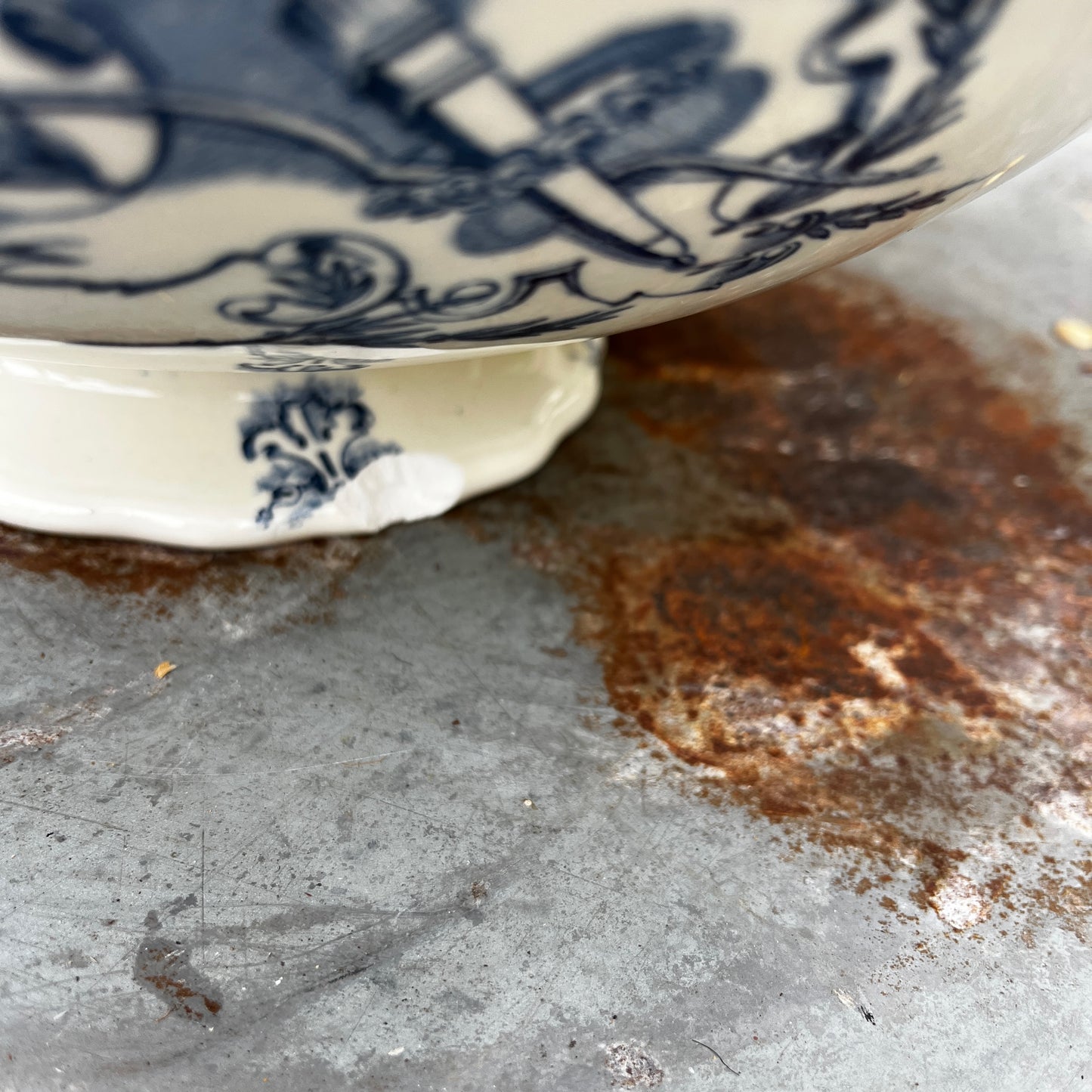A Vintage French Blue & White Transferware Ironstone Bowl by Louis S & G