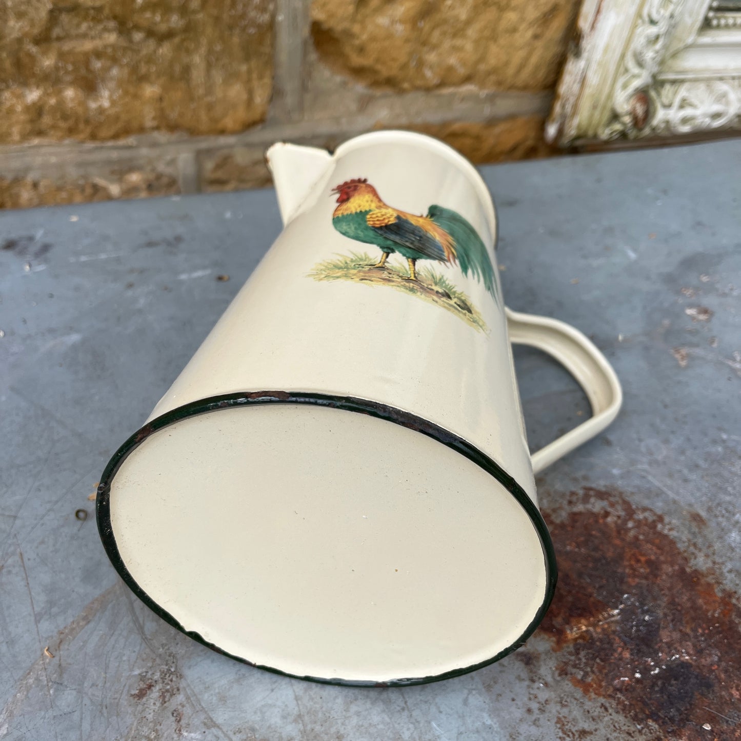 Vintage Enamel Cockerel Jug