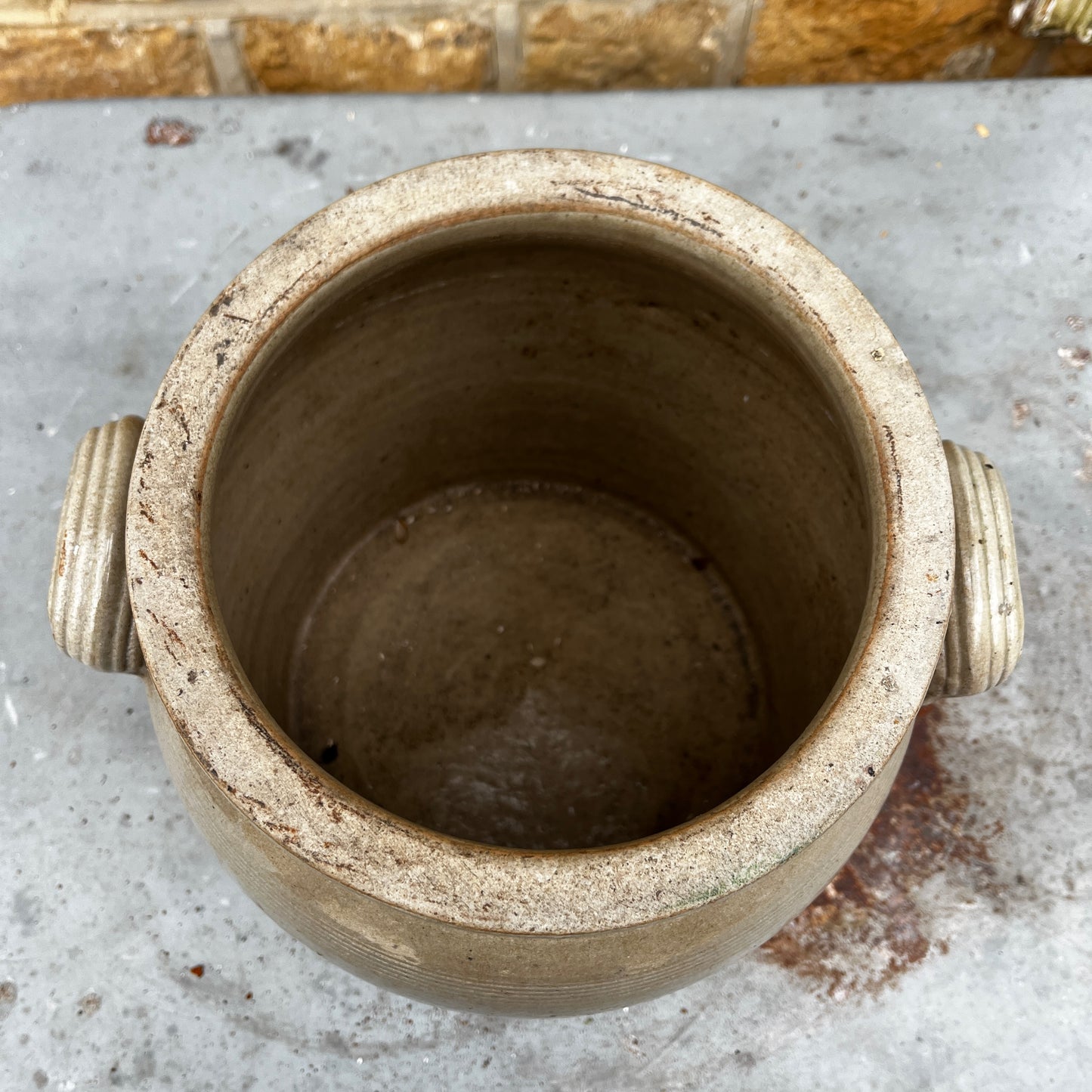 A Vintage French Stoneware Confit Pot with Two Handles