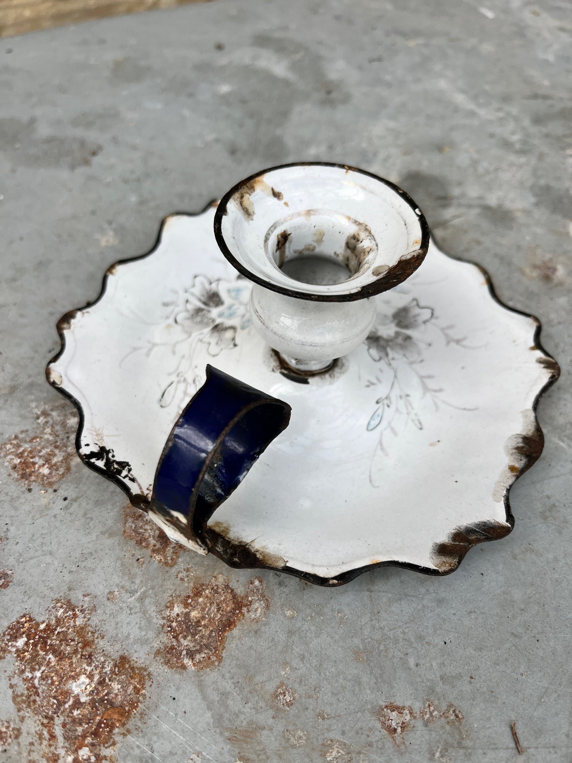 French enamel vintage candleholder