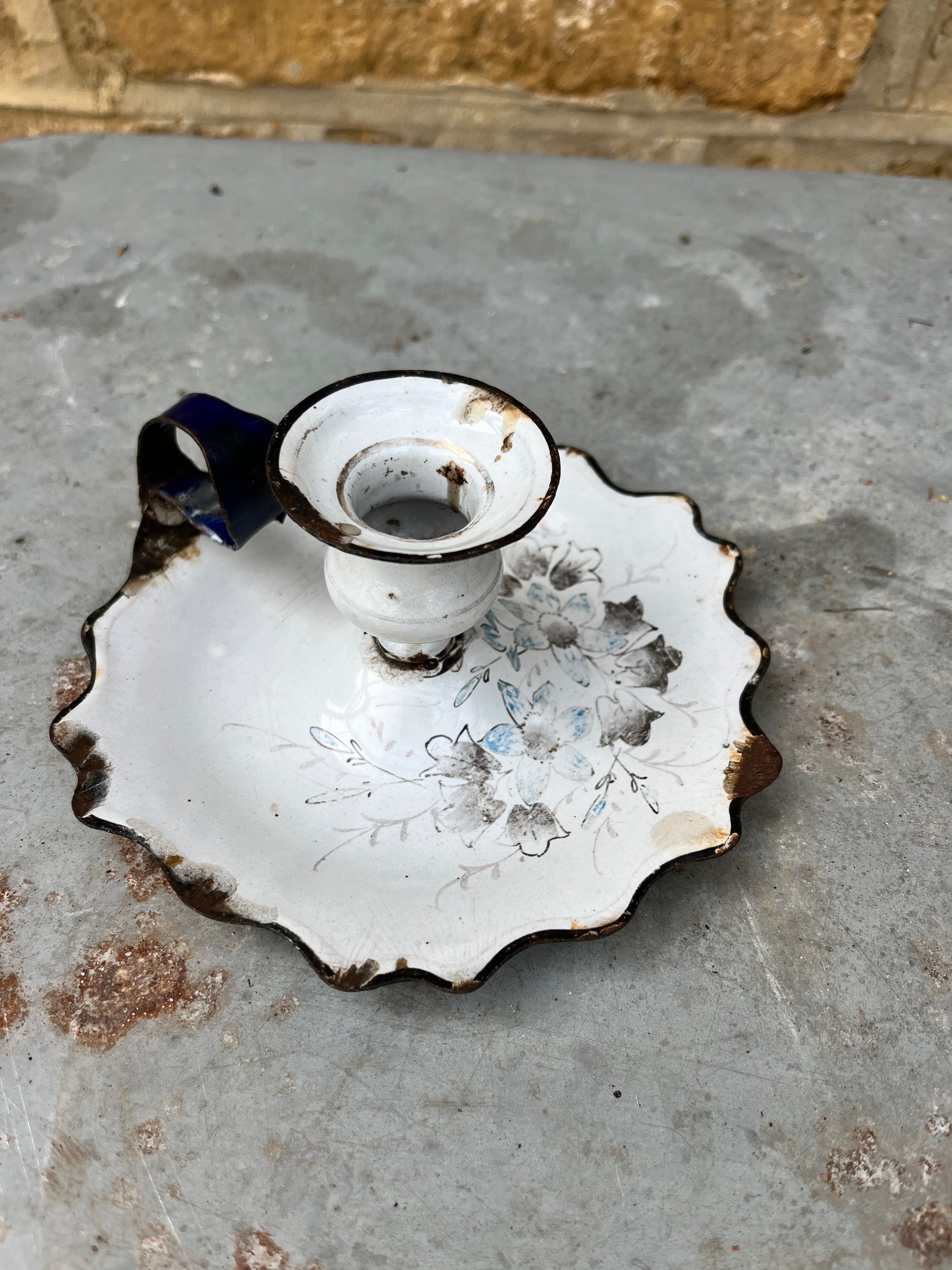 French enamel vintage candleholder