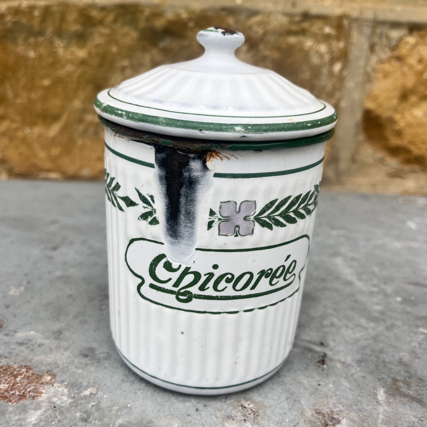 Vintage French Enamel Coffee, Sugar etc Set of 6 Storage Containers