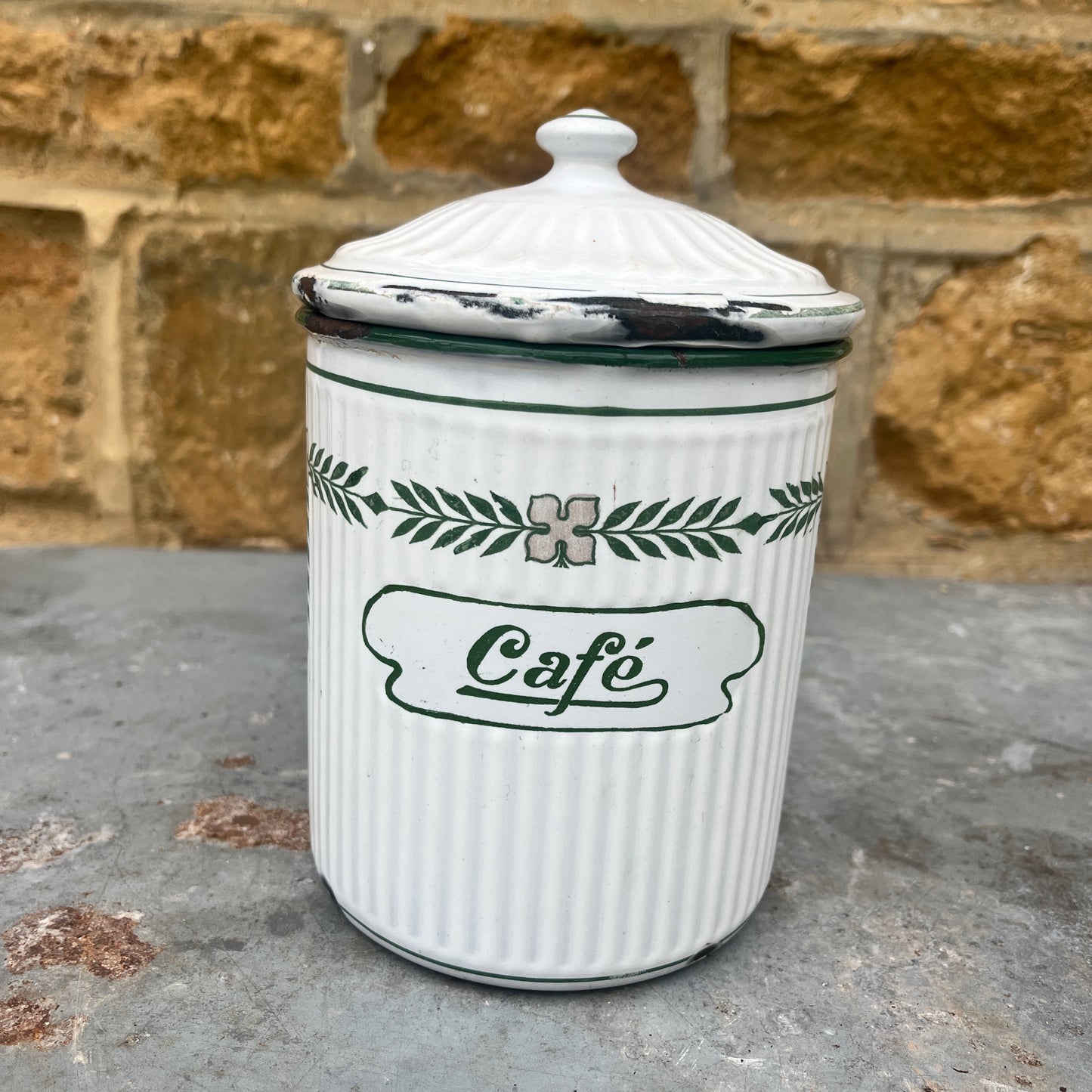Vintage French Enamel Coffee, Sugar etc Set of 6 Storage Containers