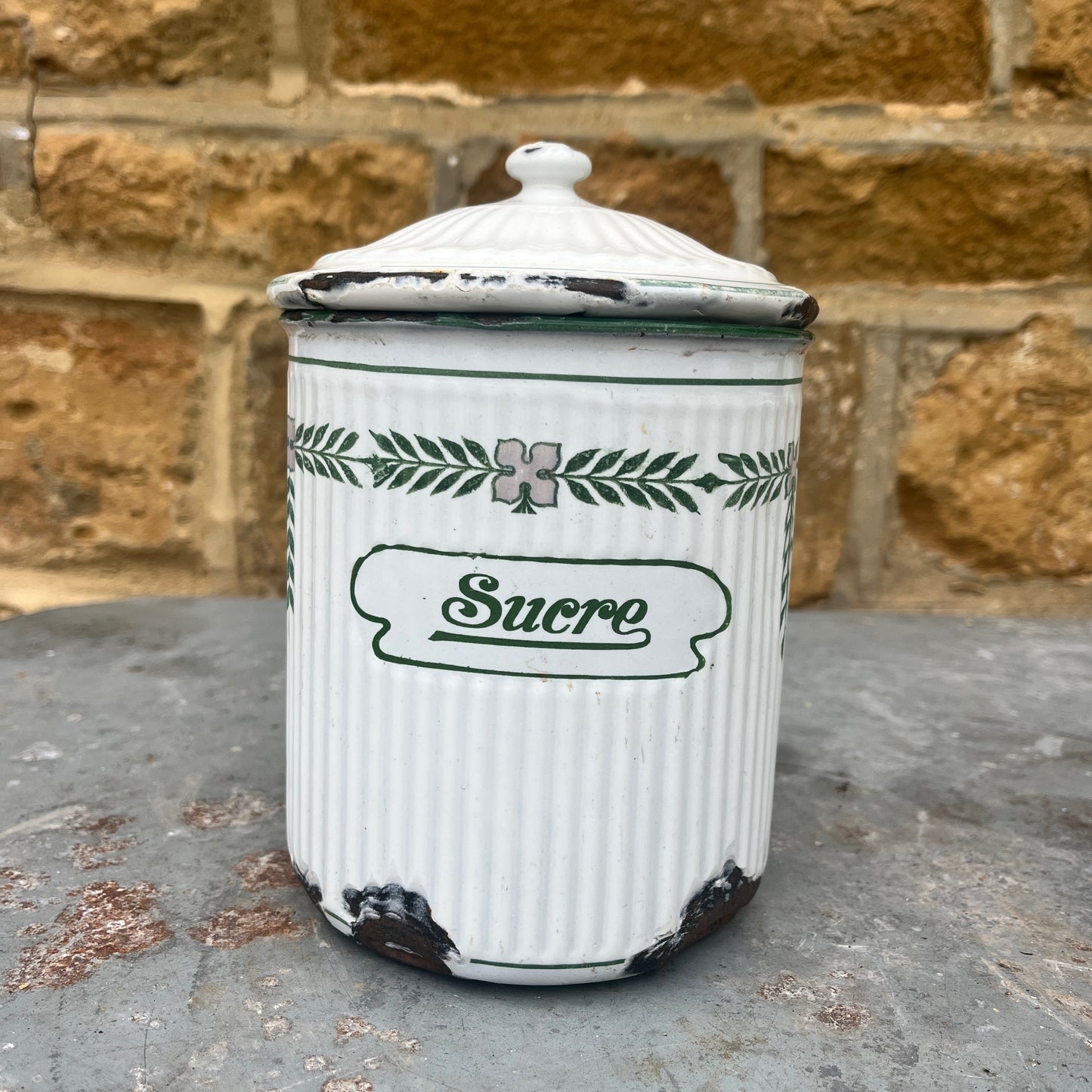 Vintage French Enamel Coffee, Sugar etc Set of 6 Storage Containers
