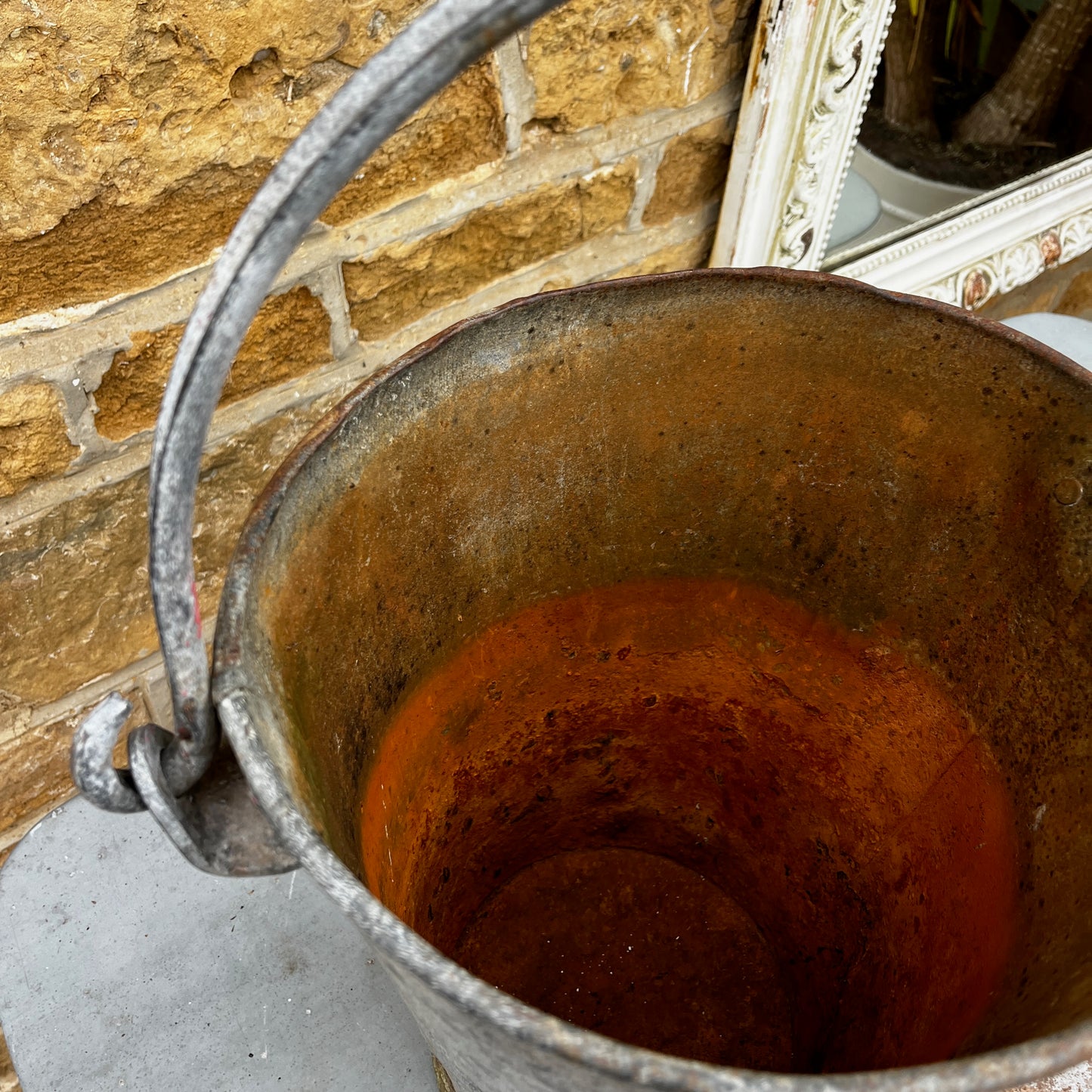 Vintage GWR Galvenised Riveted Metal Bucket with Metal Handle