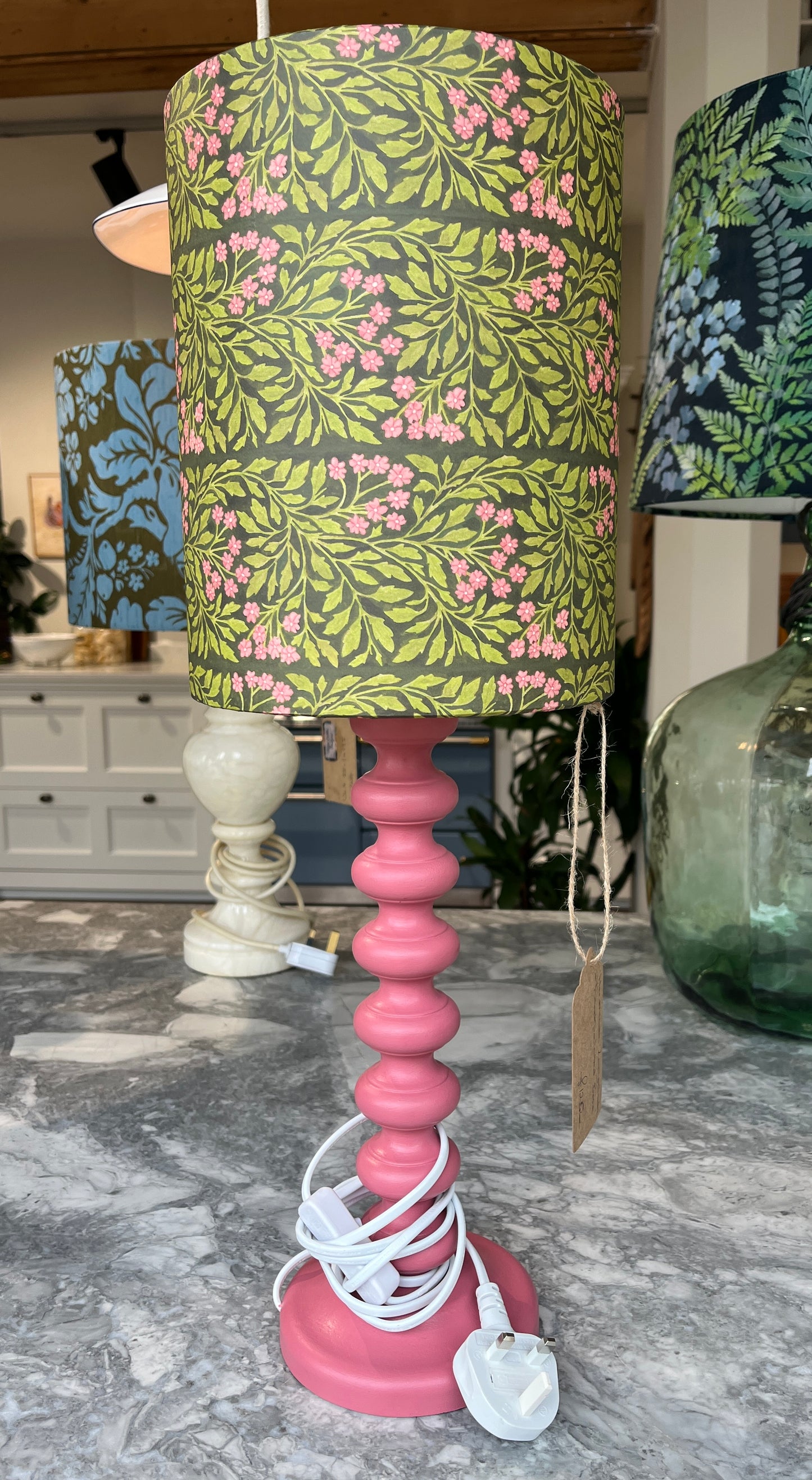 William Morris inspired Pink & Green lampshade -suzie-catlin-designs