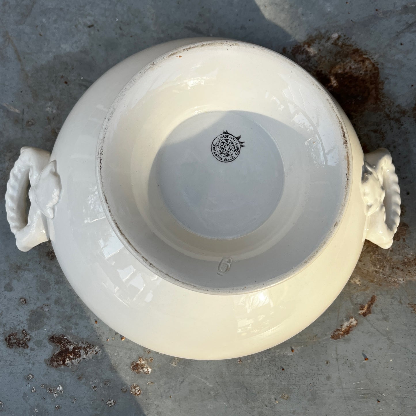 Antique Boch Freres La Louviere White Ceramic Soupiere / Tureen with Ladle