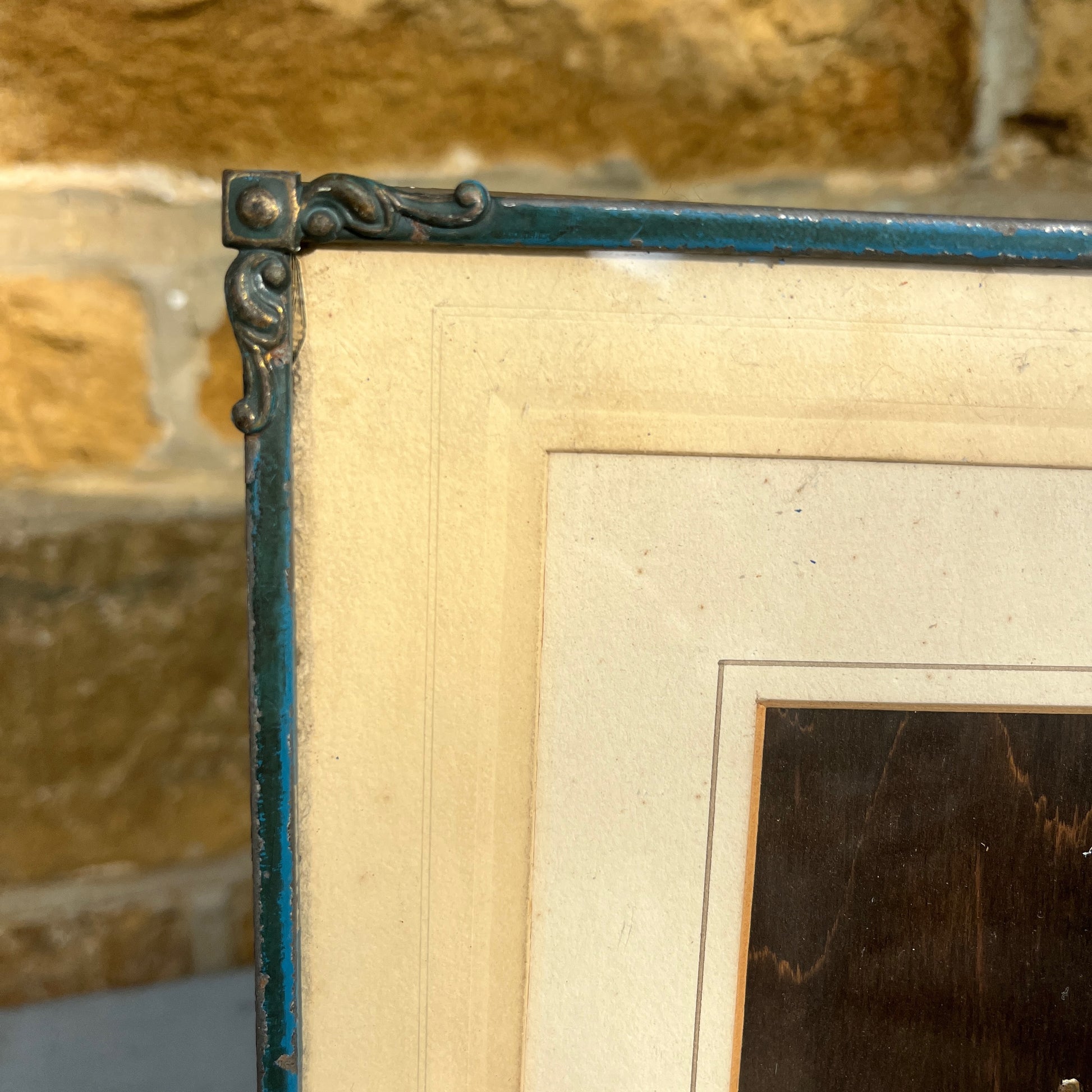 Vintage French photo frame in blue with original insert