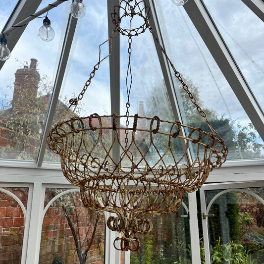 Large Vintage Wire Hanging Basket