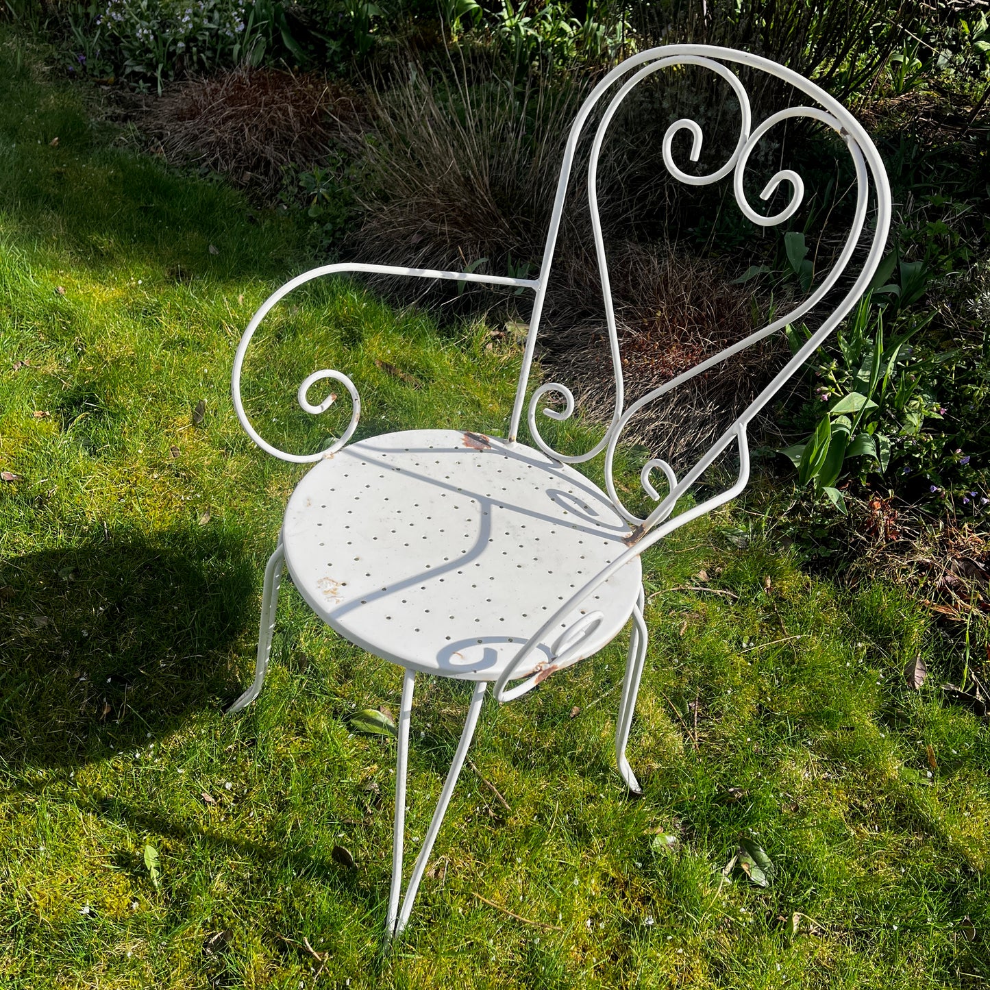 Vintage French White Bistro Set with Four Chairs