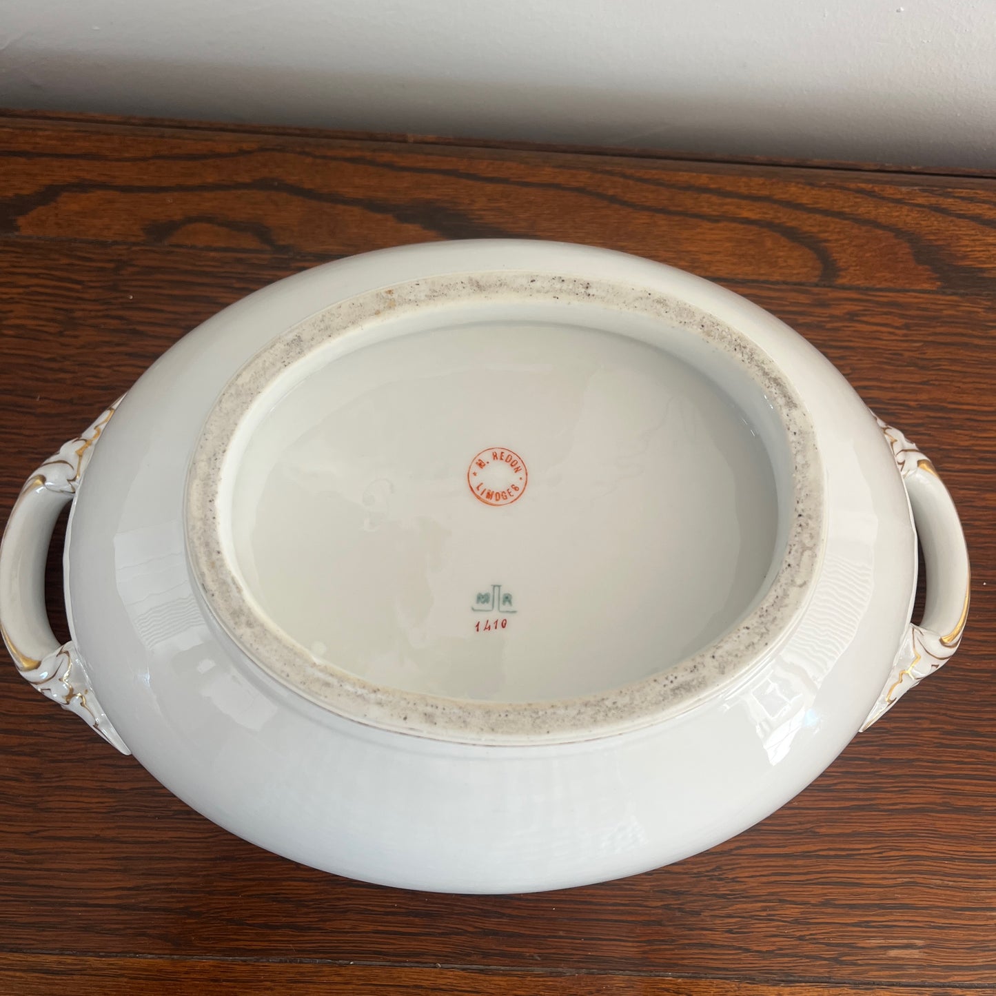 Antique M. Roden Limoges porcelain soup tureen (soupière), featuring ornate decorative detailing and a classic elegant design
