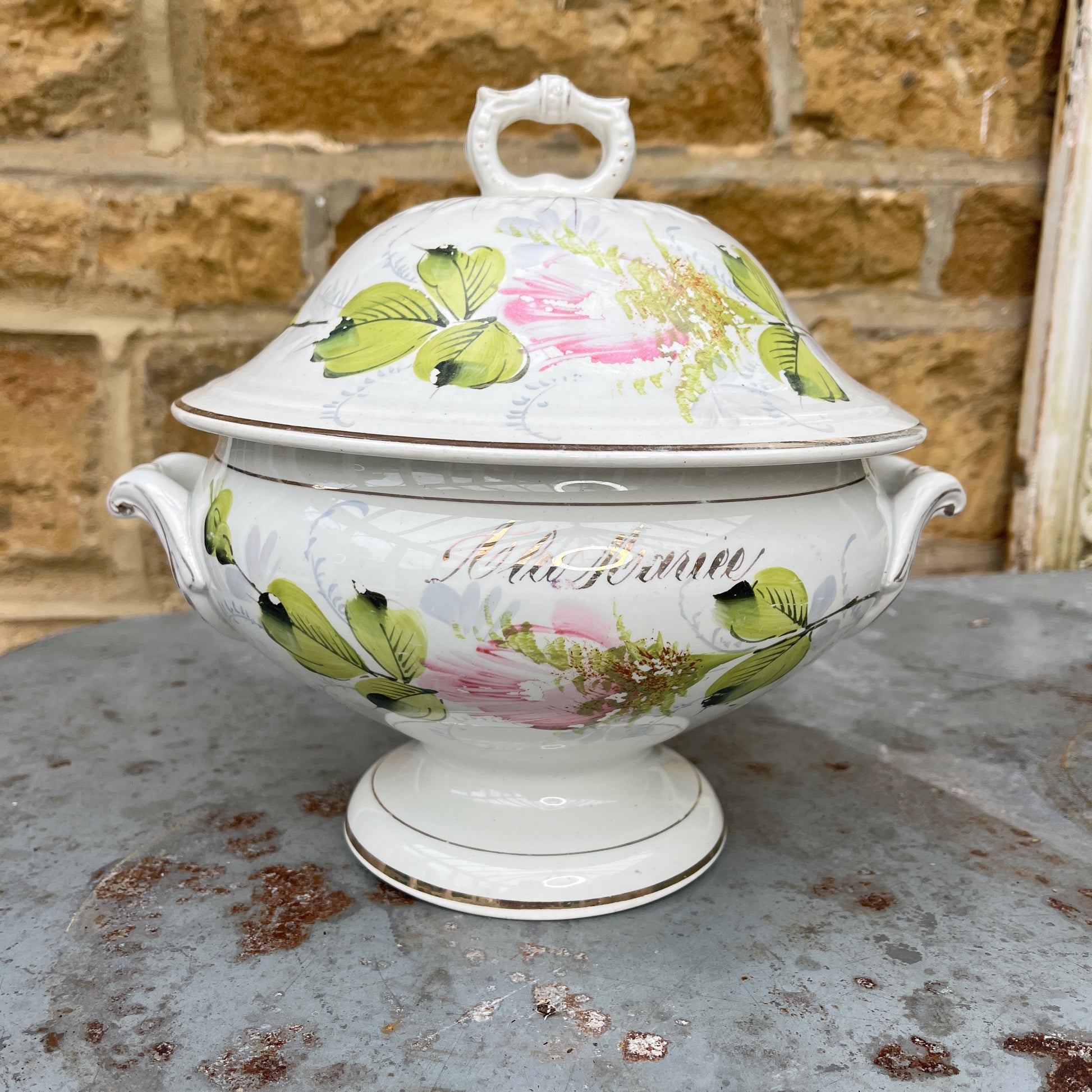 Decorative ceramic French tureen with floral design