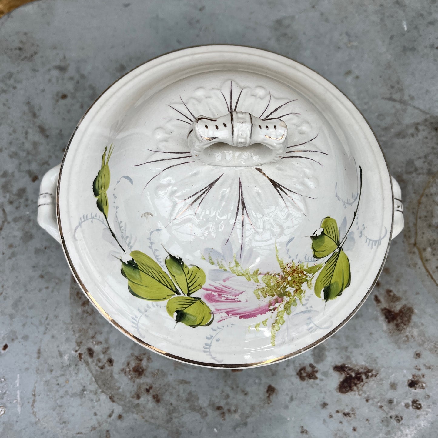 Decorative ceramic French tureen with floral design