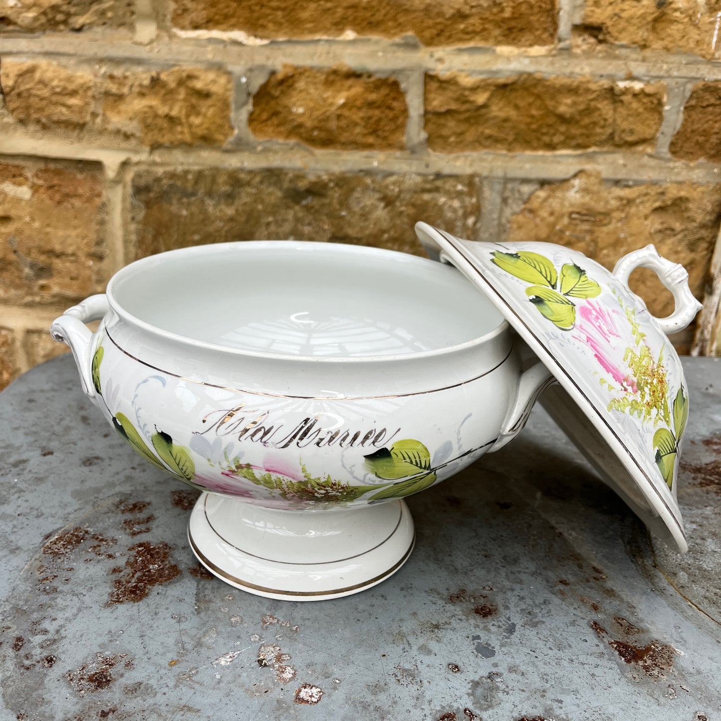 Decorative ceramic French tureen with floral design