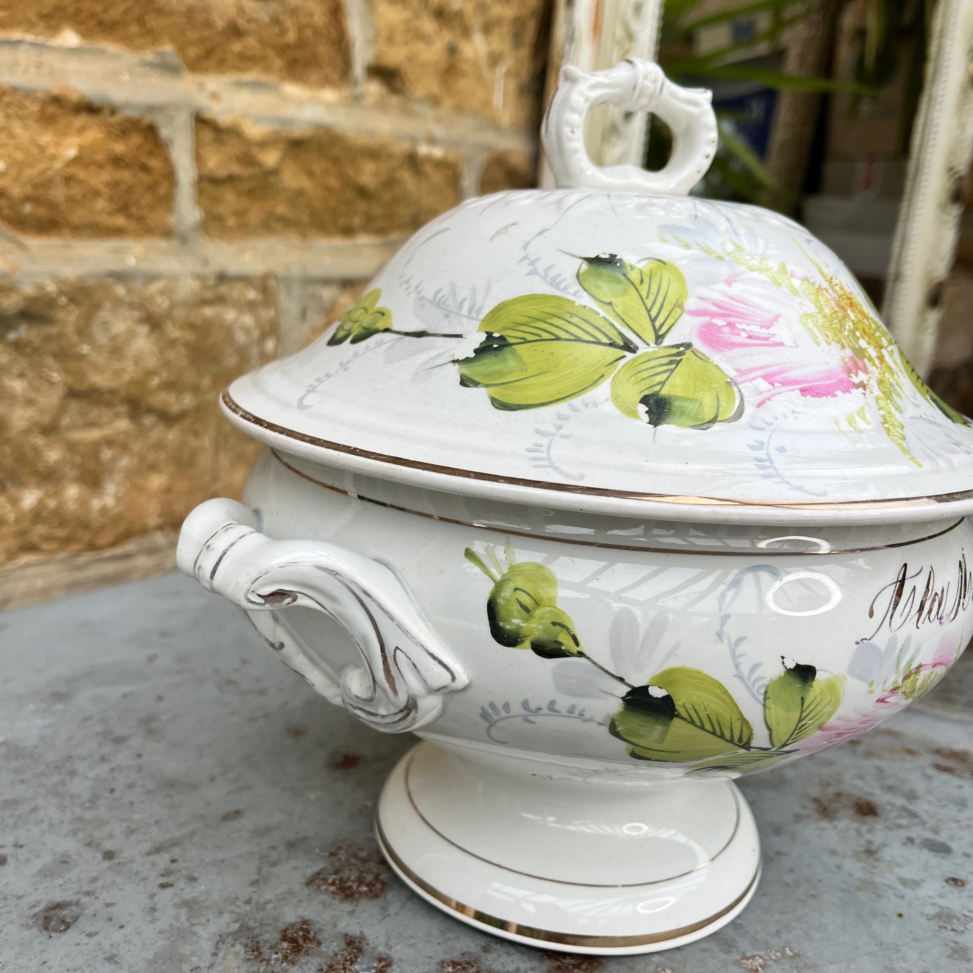 Decorative ceramic French tureen with floral design