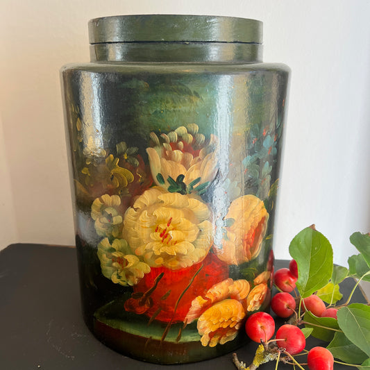 Vintage Tole Hand Painted Lidded Canister