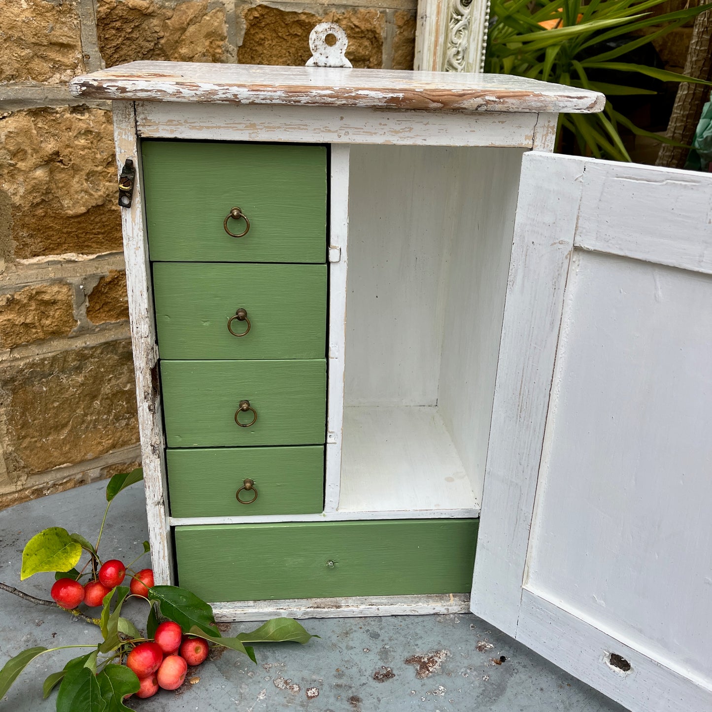 Vintage Cupboard with Green Drawers inside
