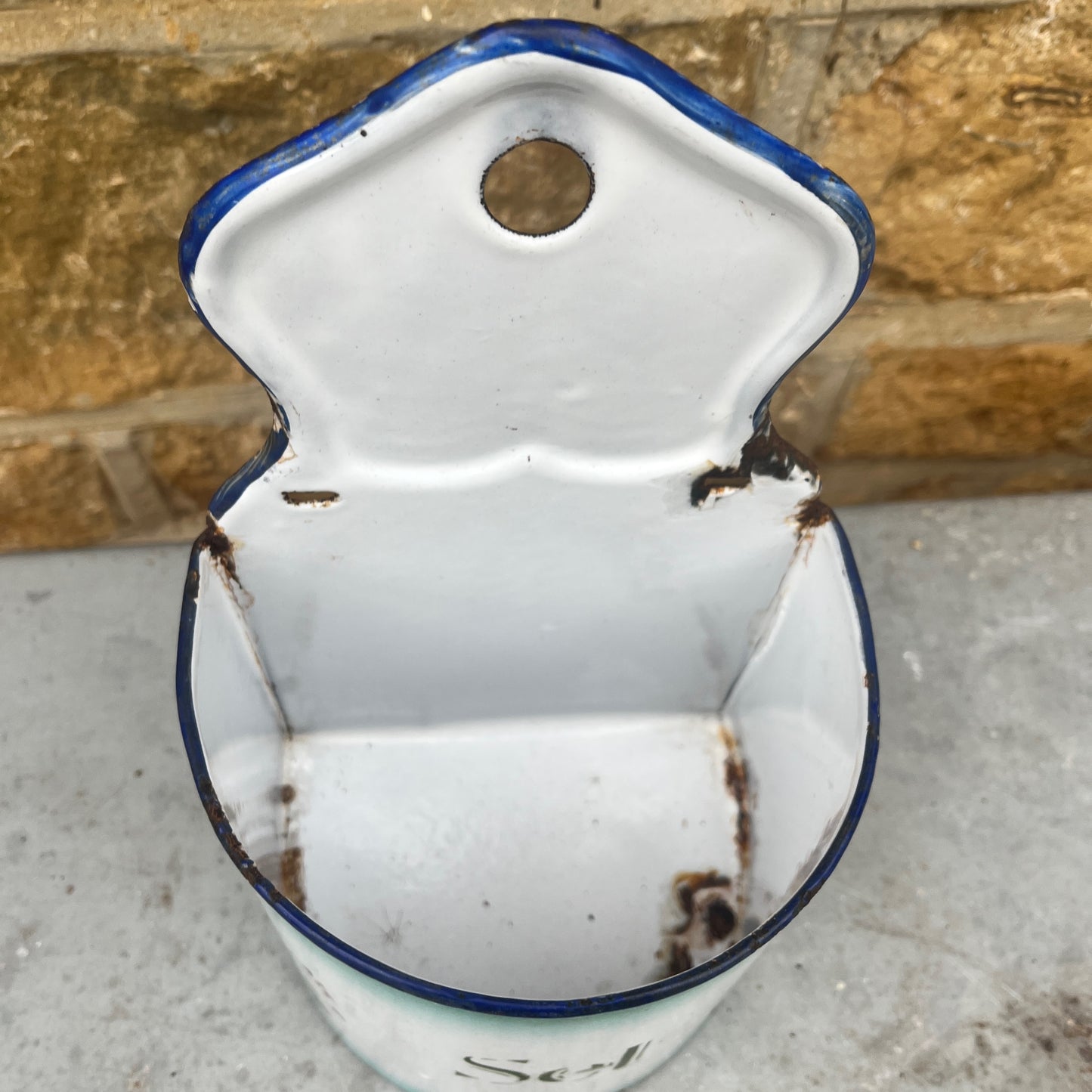 Vintage French Enamel Sel Container