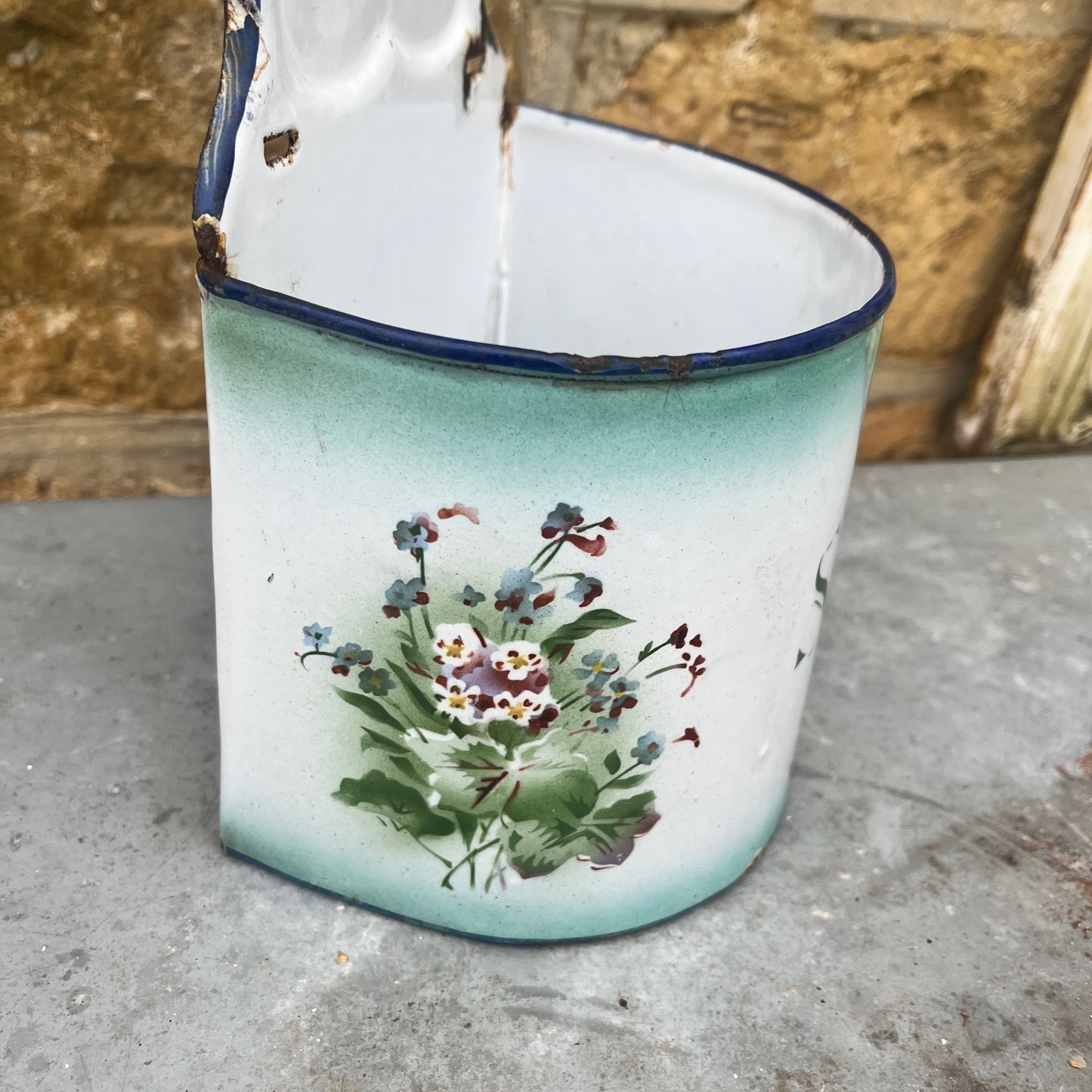 Vintage French Enamel Sel Container
