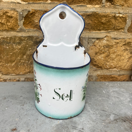 Vintage French Enamel Sel Container