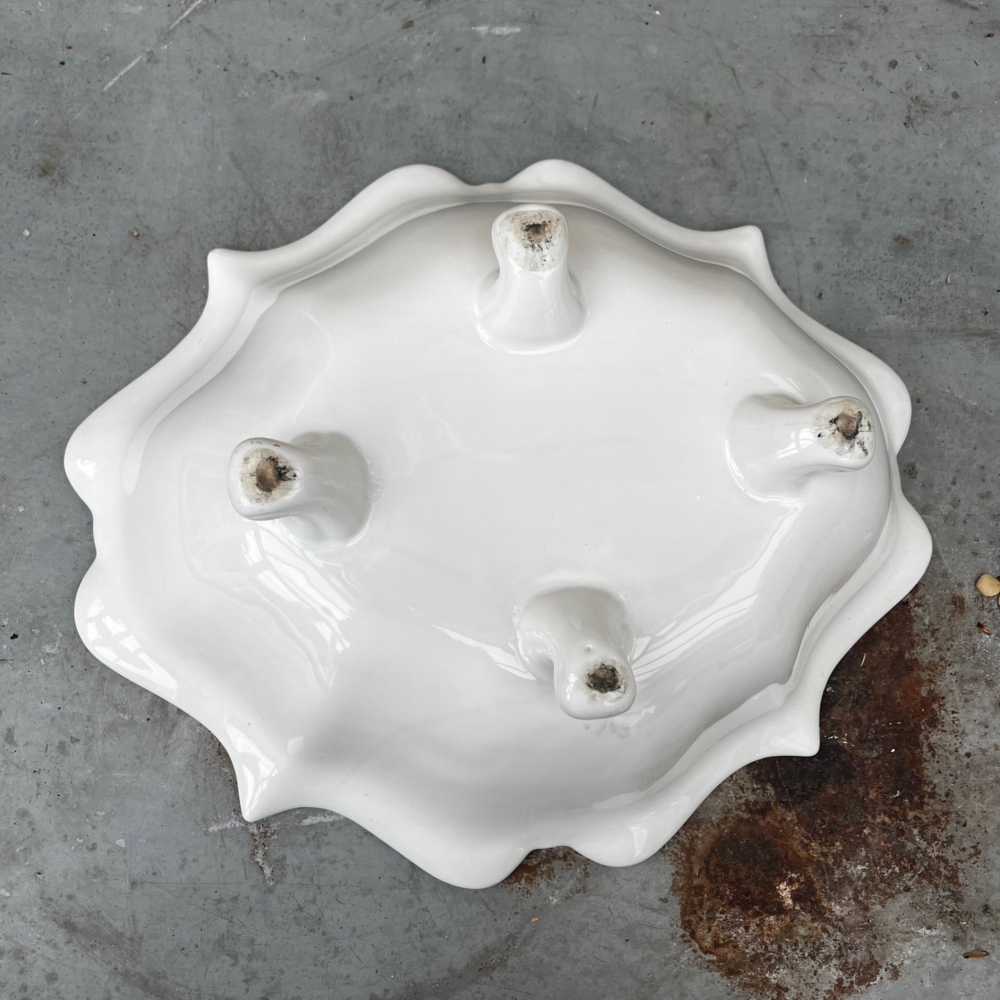 Vintage White Fluted Bowl on Four Legs