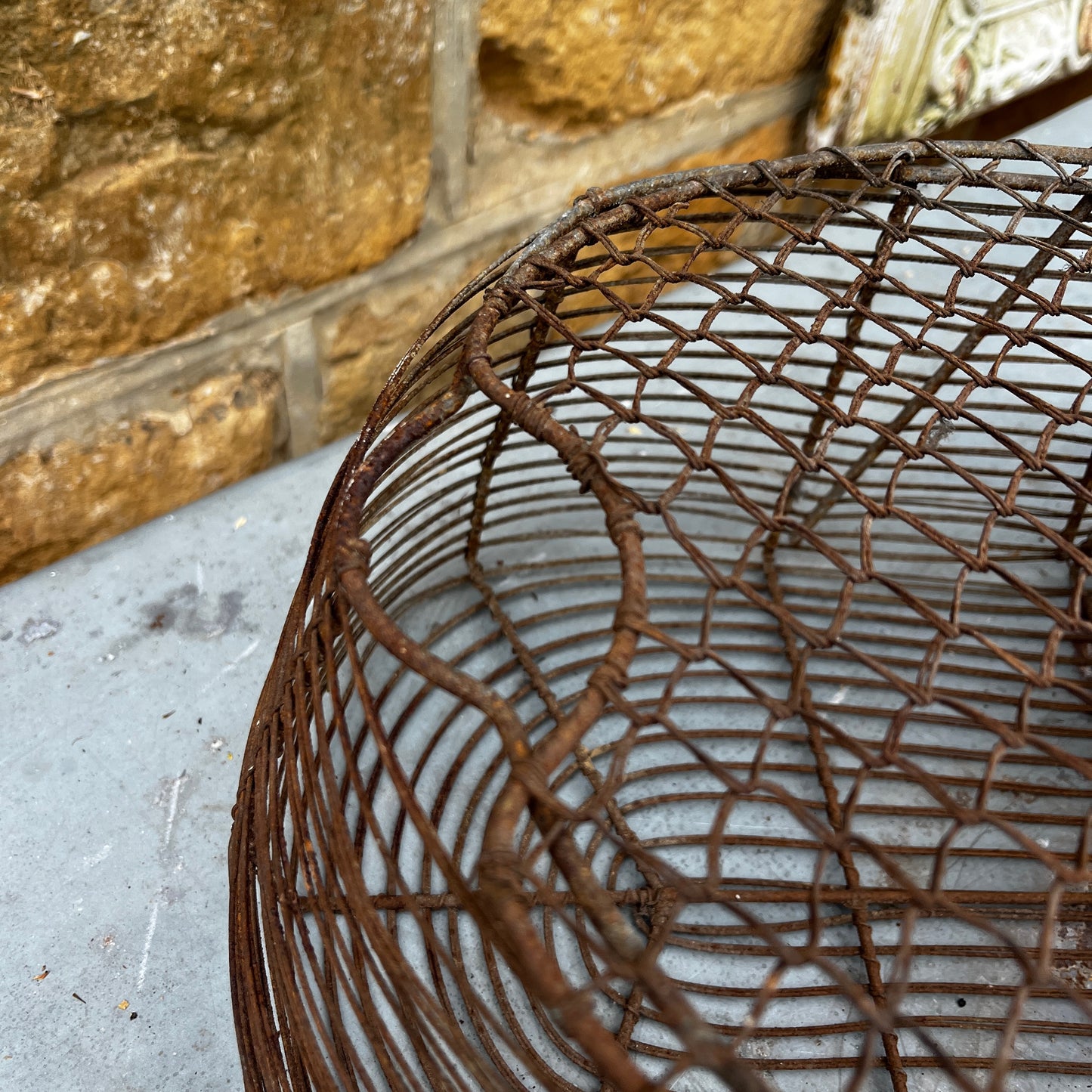 Vintage French Wire Basket with Lid
