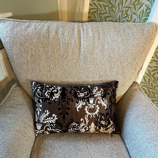 Hobbs brown silk cushion with white decorative detailing