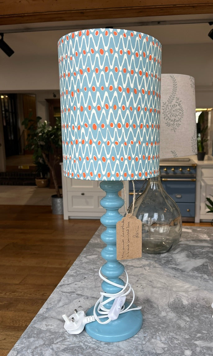 Contemporary lamp with handmade blue & orange shade