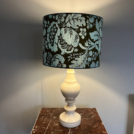 Alabaster lamp with handmade faux silk shade