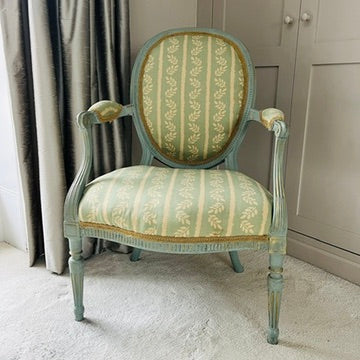 French style vintage chair upholstered in blue & gold