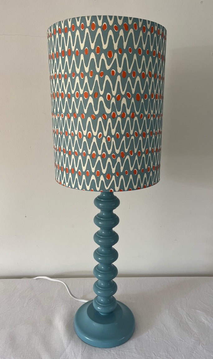 Contemporary lamp with handmade blue & orange shade