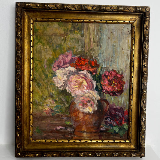 Oil Painting of Roses in a Jug by French Artist Adolphe Rey