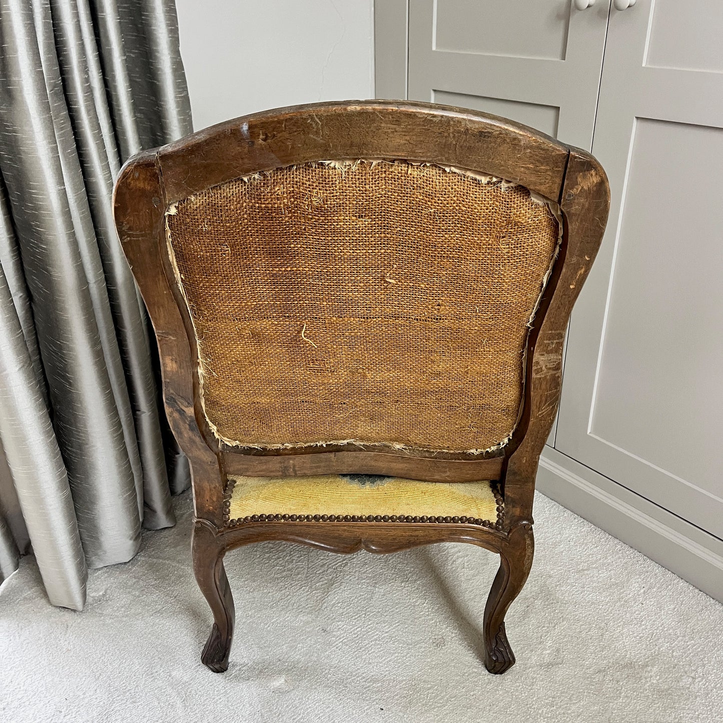 Antique French Chair in Yellow Tapestry