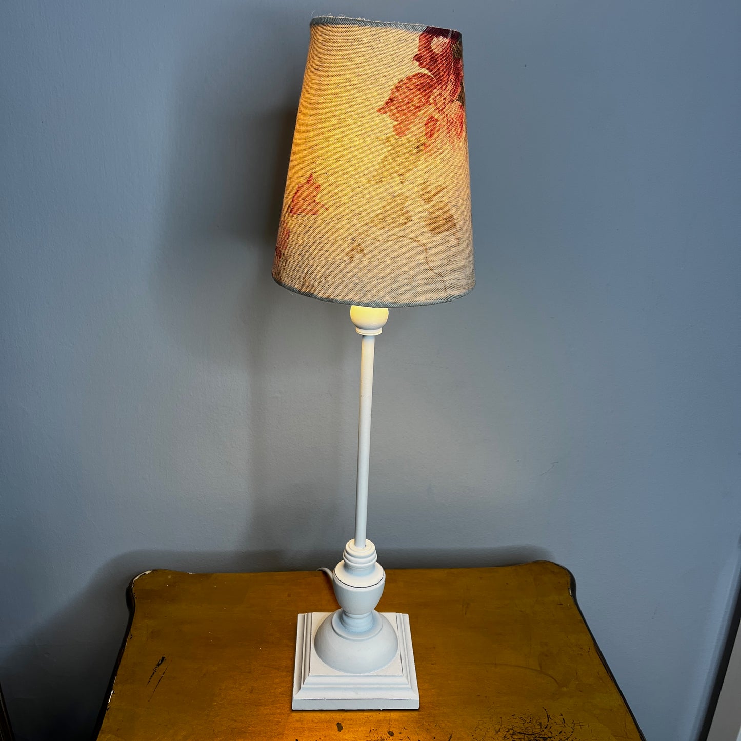 Pair of Bedside Lamps with Handmade Cabbages & Roses Style Shades
