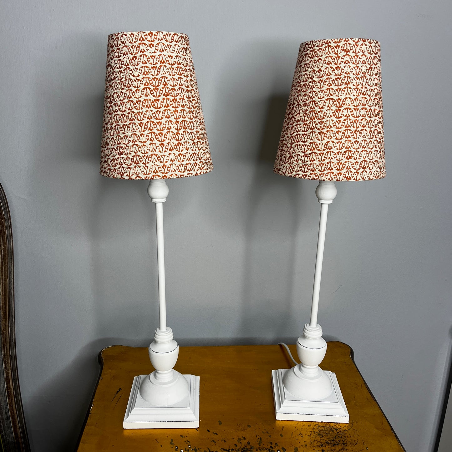 Pair of Bedside Lamps with Handmade Contemporary Shades