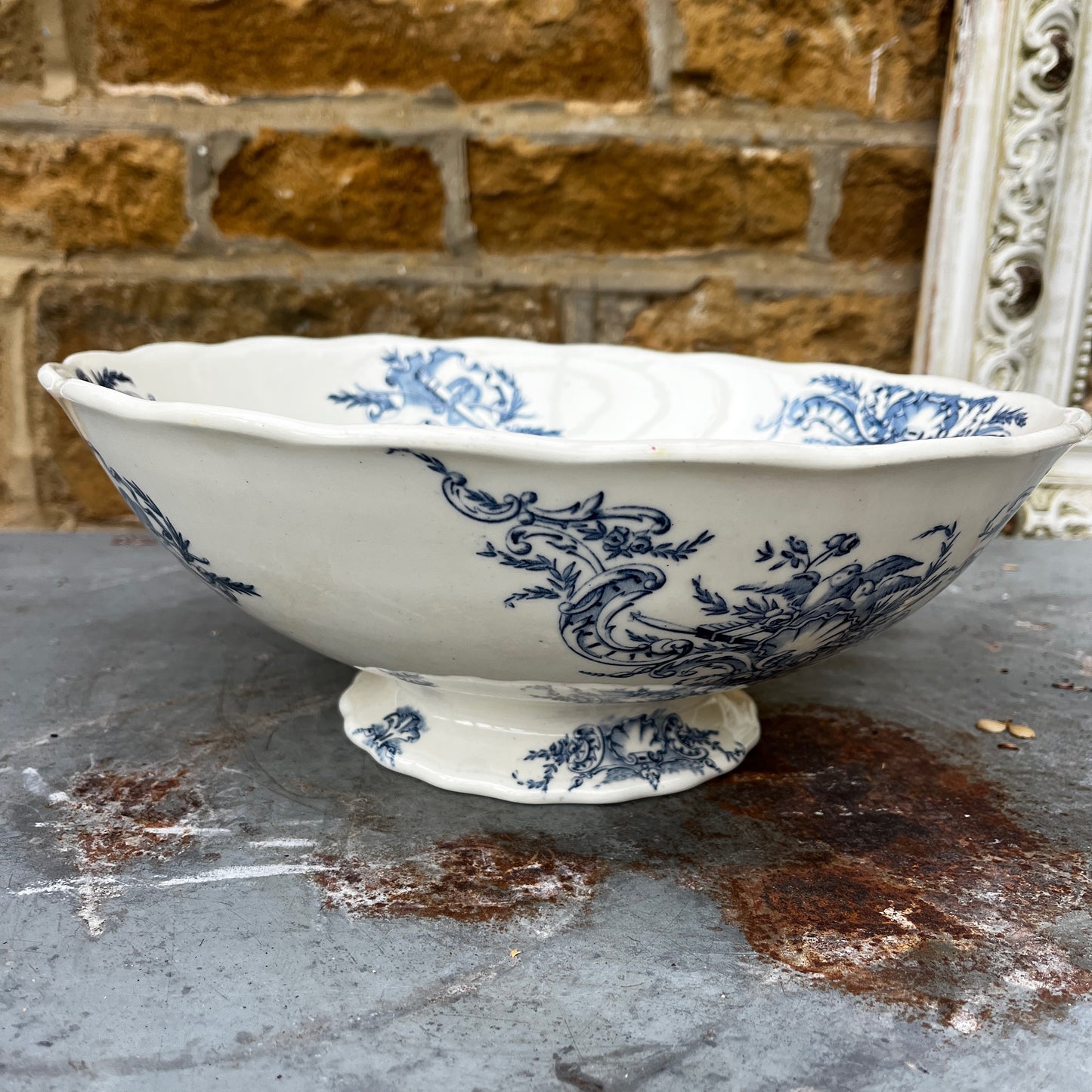 A Vintage French Blue & White Transferware Ironstone Bowl by Louis S & G