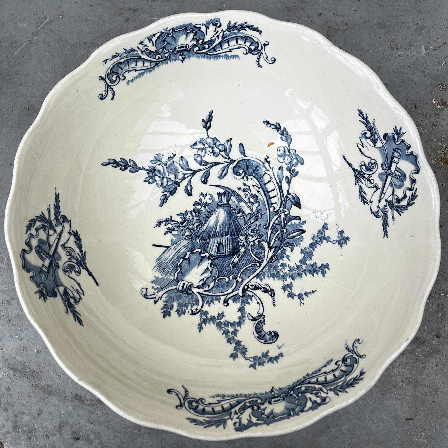 A Vintage French Blue & White Transferware Ironstone Bowl by Louis S & G