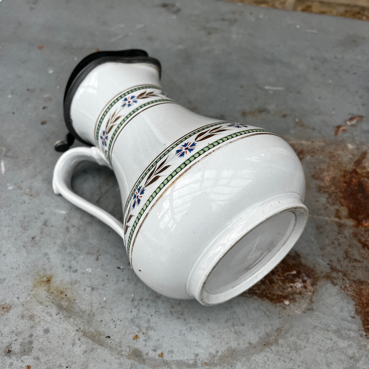 Vintage Bohemian Jug with Pewter Lid
