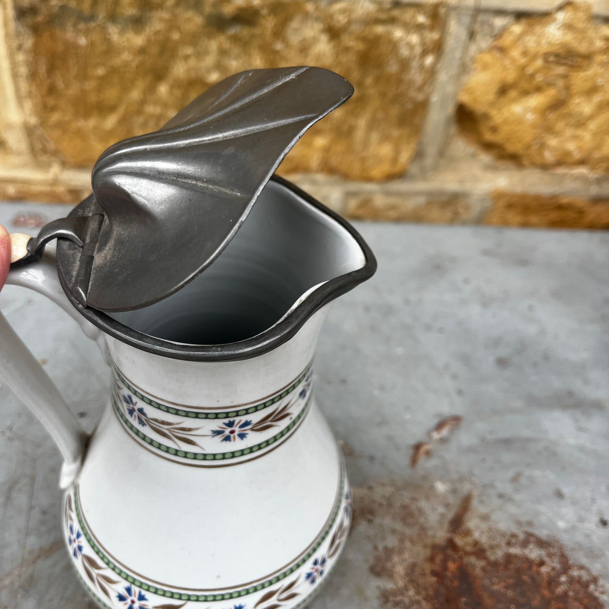 Vintage Bohemian Jug with Pewter Lid
