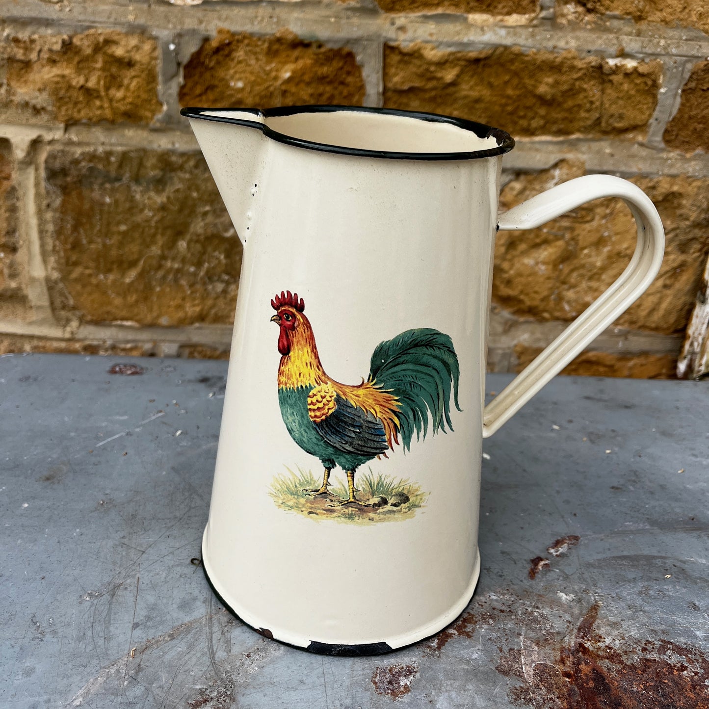 Vintage Enamel Cockerel Jug