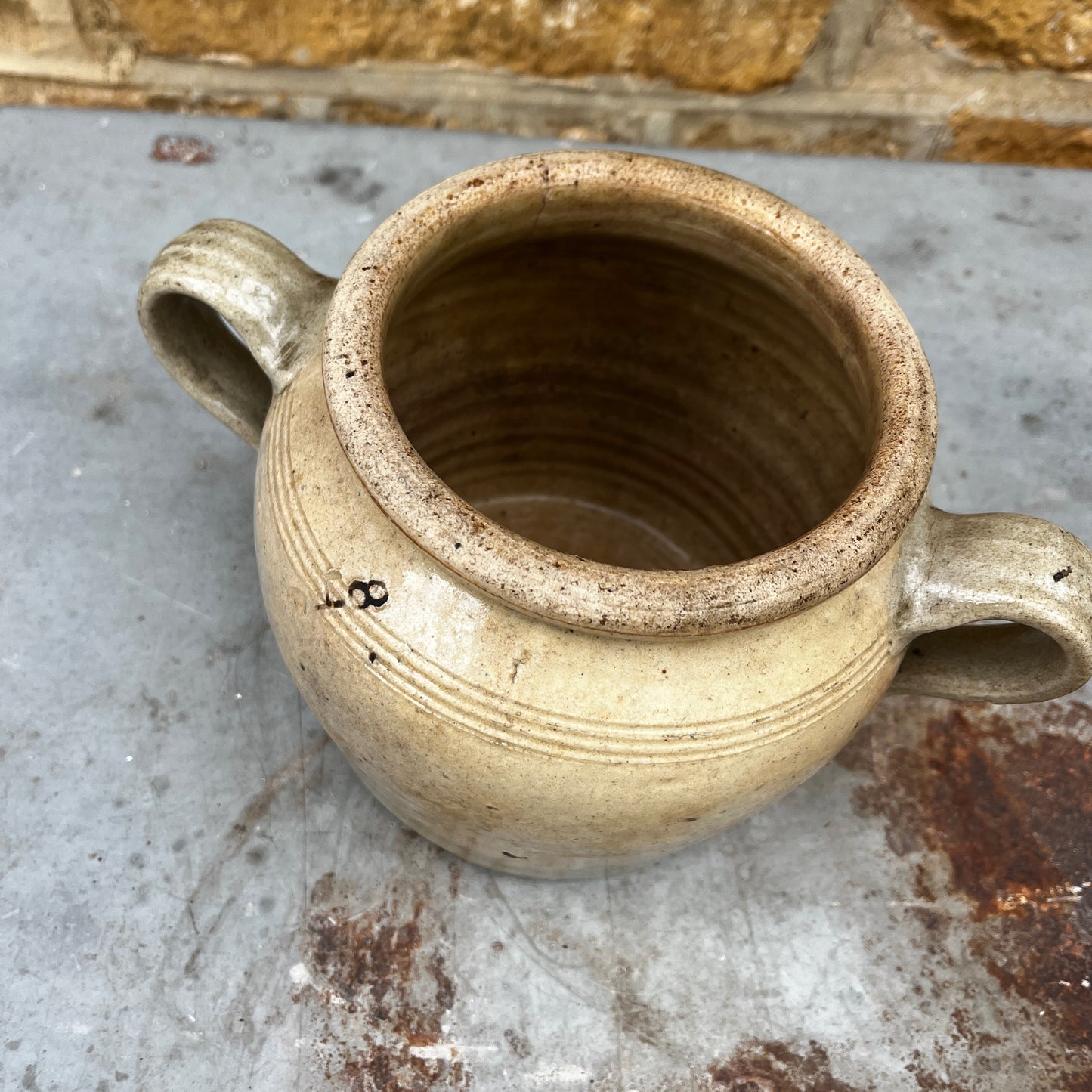 Unusual 19th-century antique French confit pot with lid, made of rustic ceramic and featuring a simple traditional design