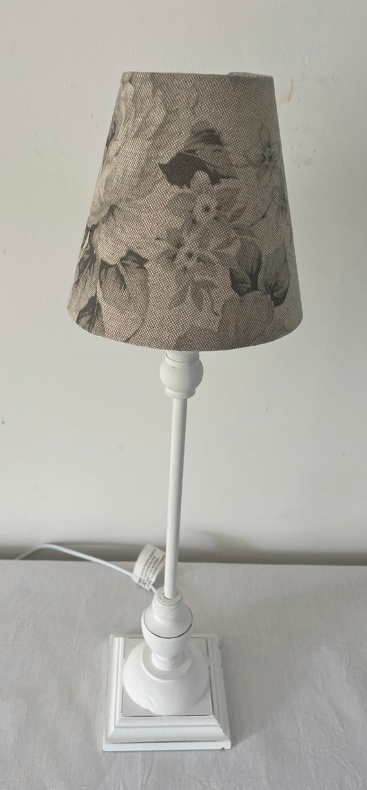 Grey 'cabbages & roses' handmade shade on a contemporary white base