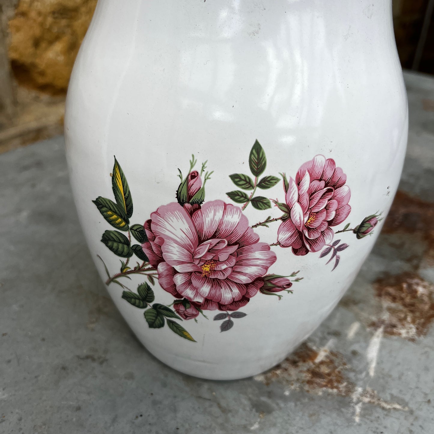 Vintage Enamel Jug with Floral Detail