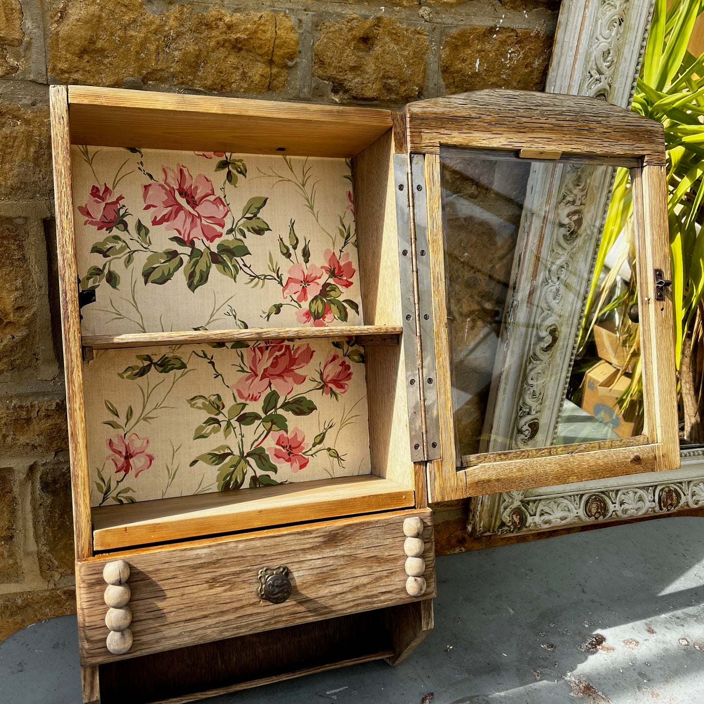 Vintage French Wall Cabinet with Vintage French Paper Back