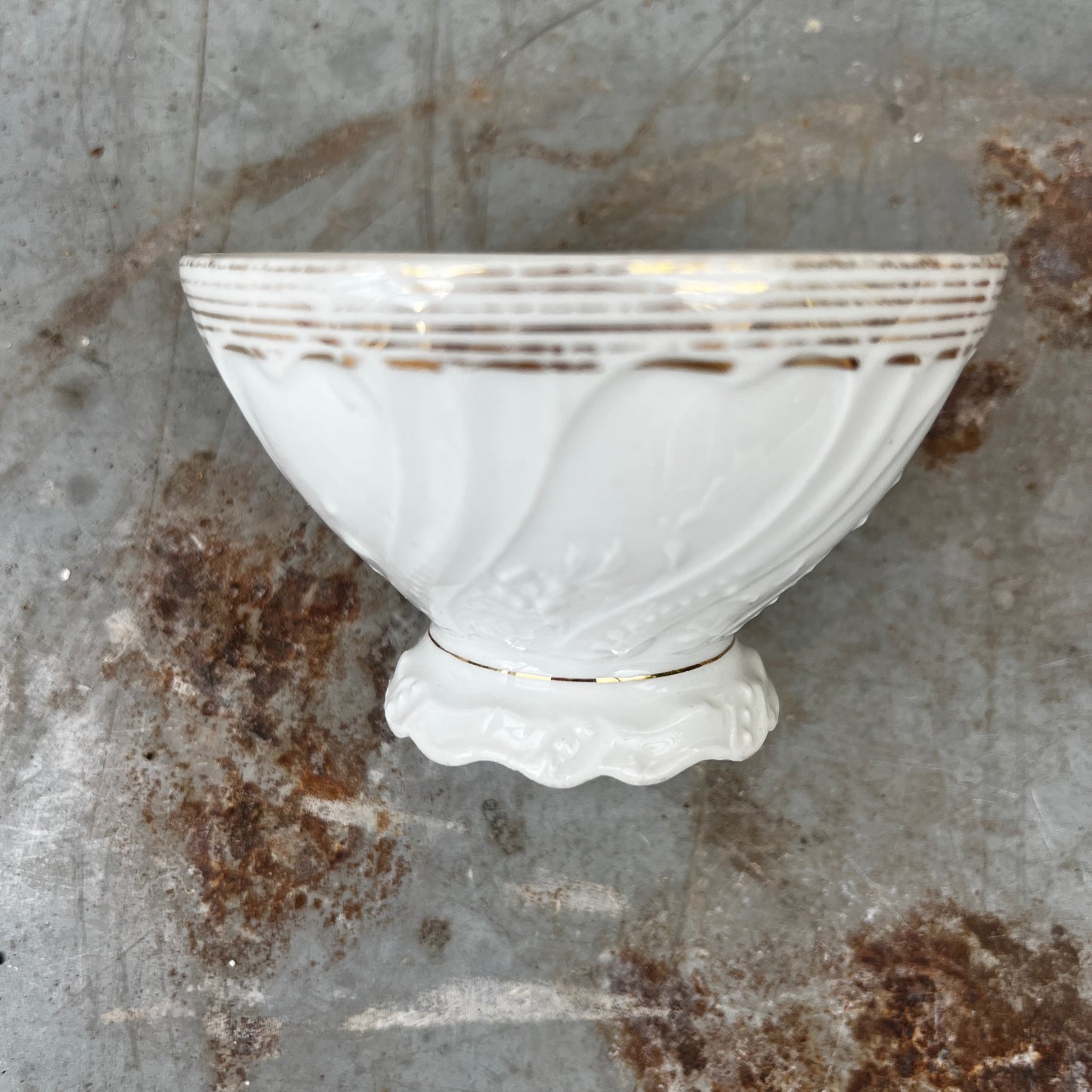 Four Vintage French Cafe-au-Lait Bowls with Gold Gilt