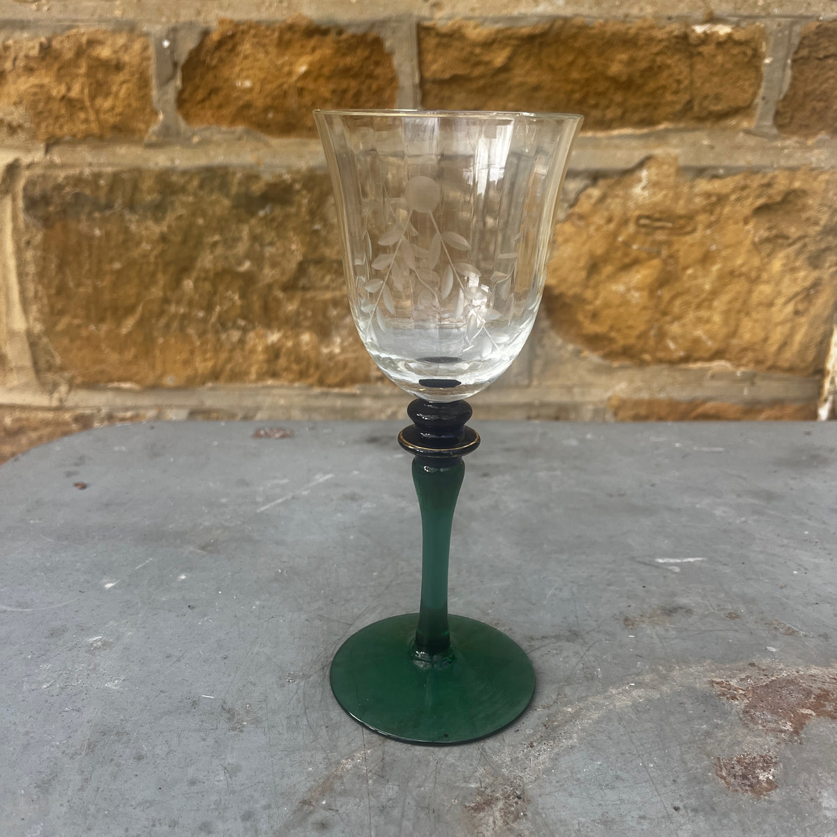 A Set of Six Mid-Century French Wheel-Cut Wine Glasses