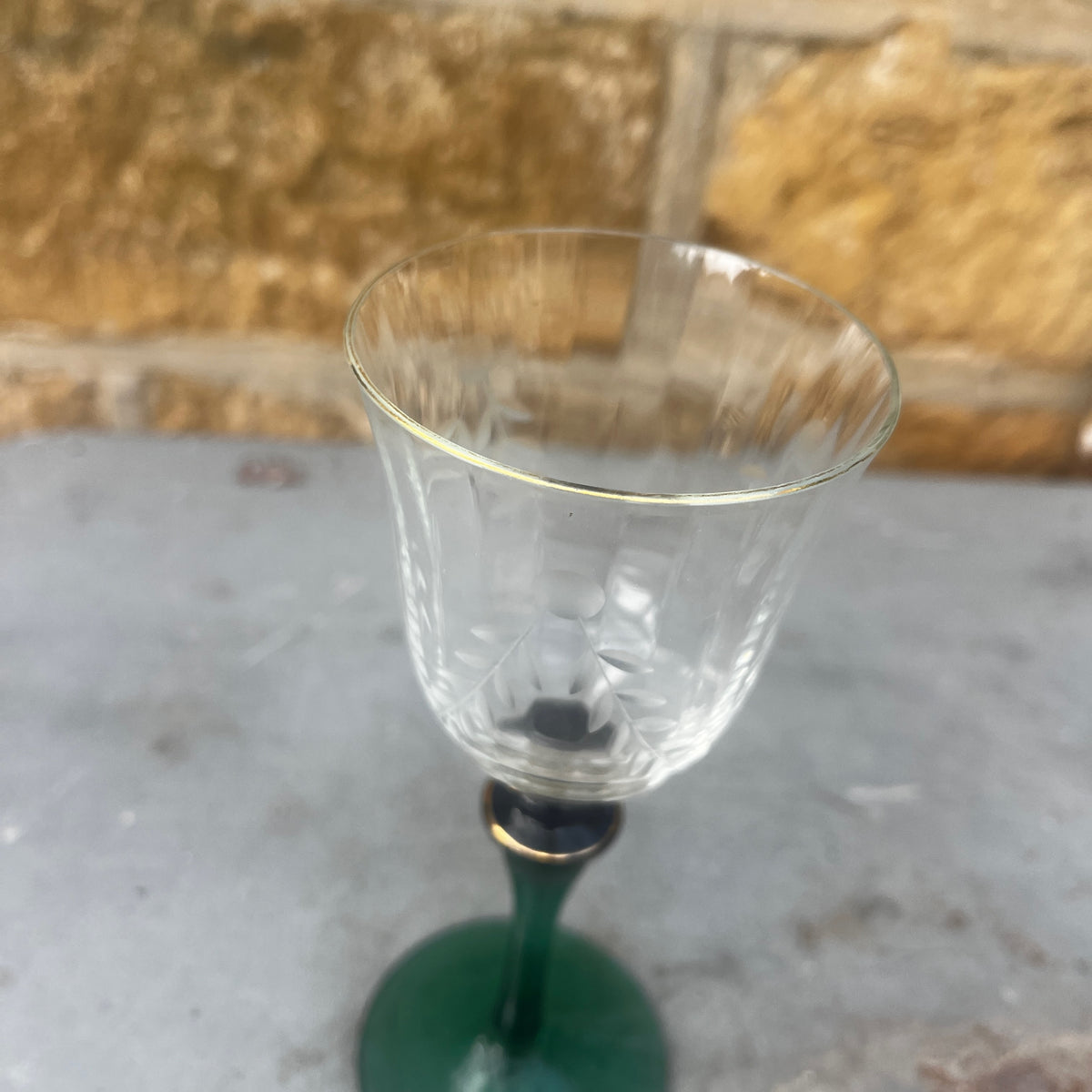 A Set of Six Mid-Century French Wheel-Cut Wine Glasses