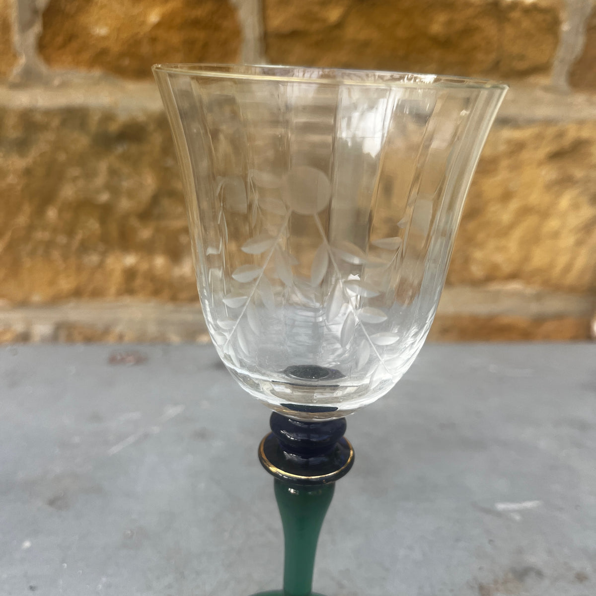 A Set of Six Mid-Century French Wheel-Cut Wine Glasses